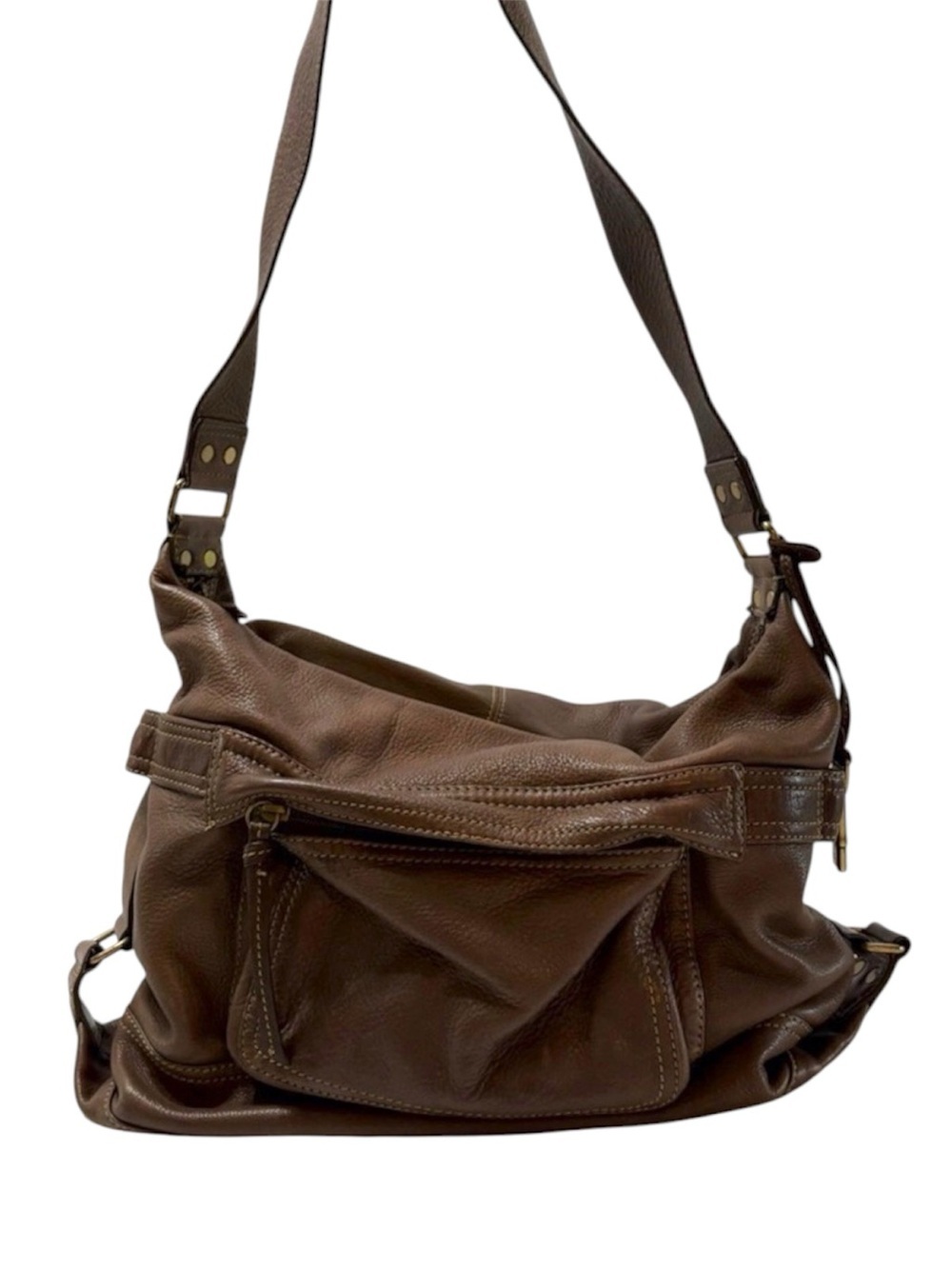 Fossil Brown Leather Interior Patch Shoulder Bag